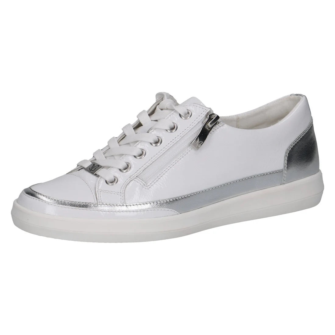 Caprice White Patent Leather Zip Trainer