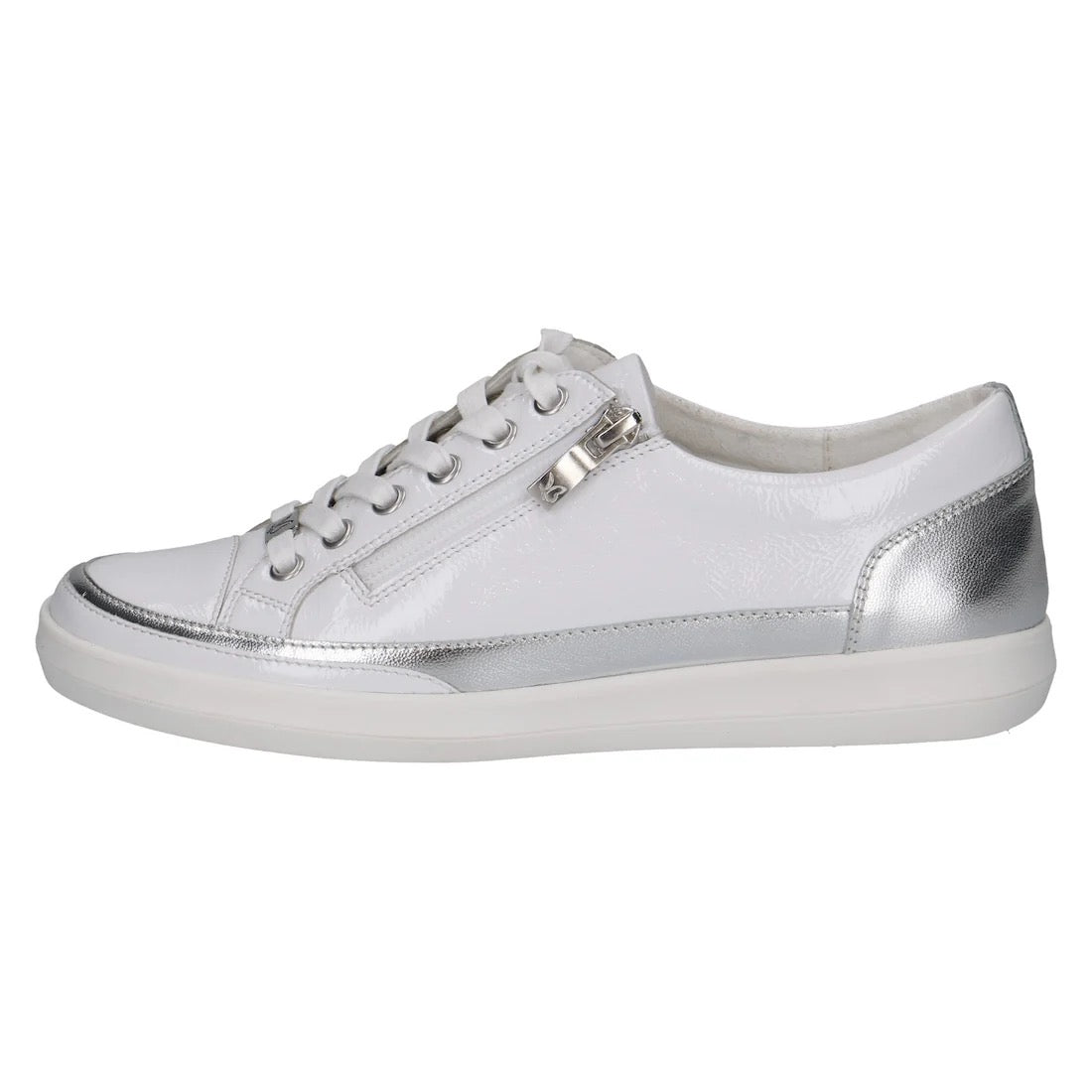 Caprice White Patent Leather Zip Trainer