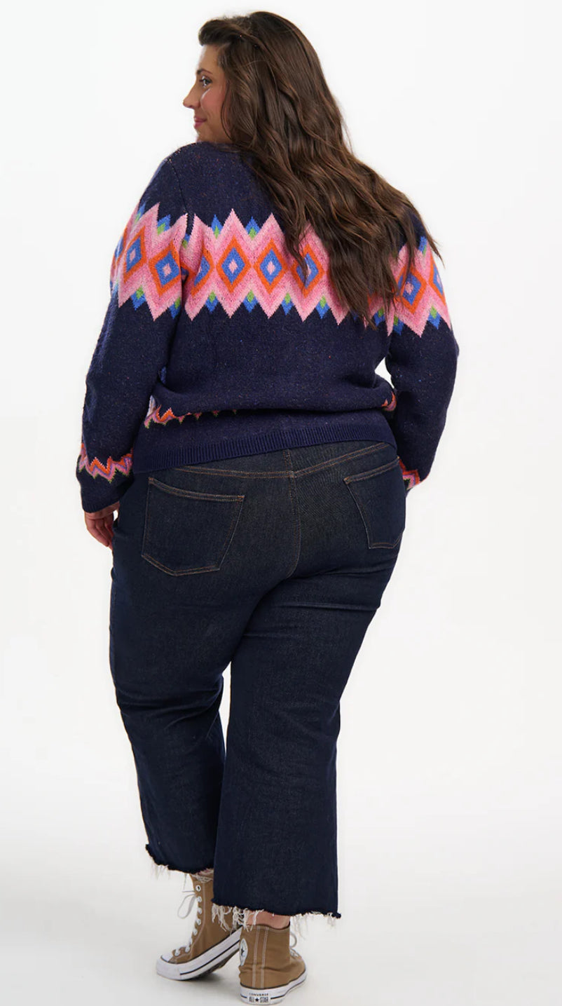 Sugarhill Brighton Izzy Cardigan - Navy, Diamond Fairisle
