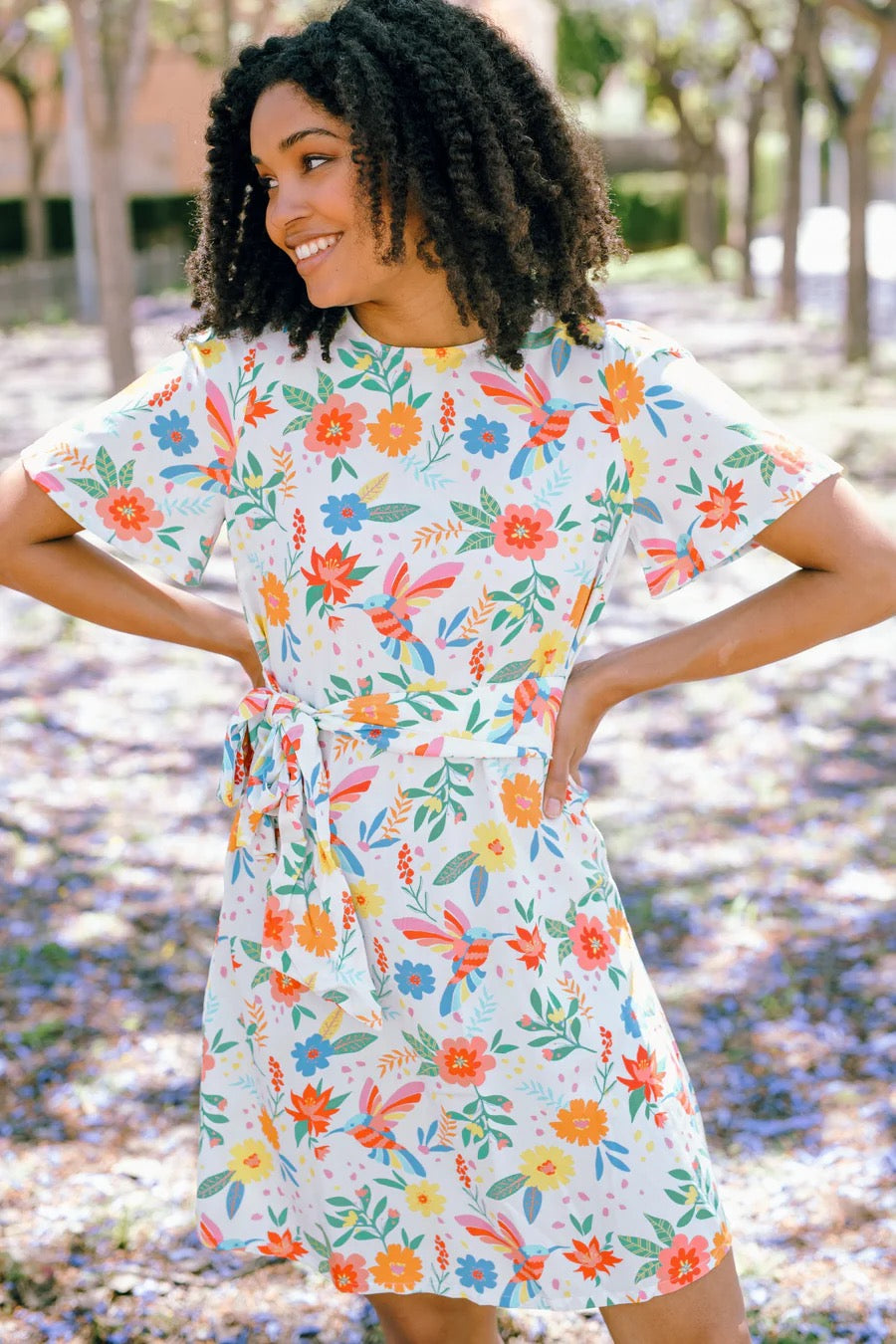 Sugarhill Brighton Orchid Mini Dress - Off-White, Tropical Hummingbird