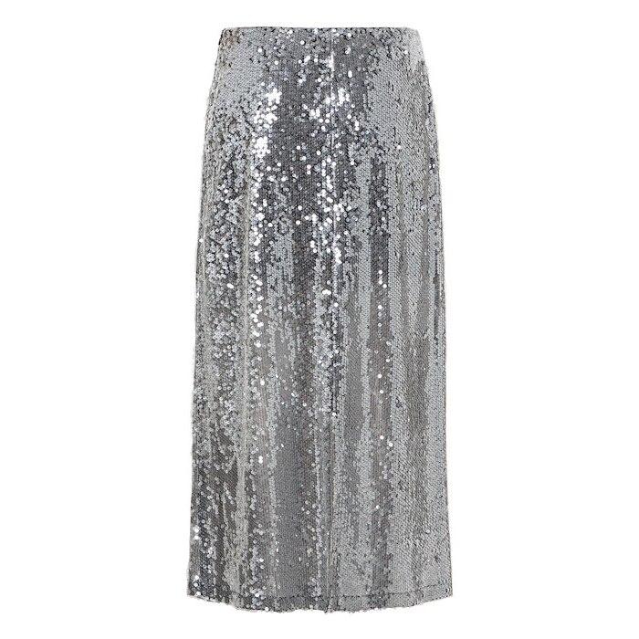 ICHI Princa Sequin Maxi Skirt - Silver/Grey