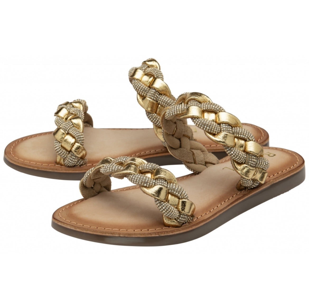 Ravel Pewter & Gold Leather Naroo Mule Sandals