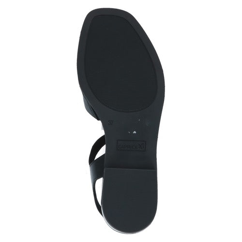 Caprice Leather Leaf Embellished Sandals - Black