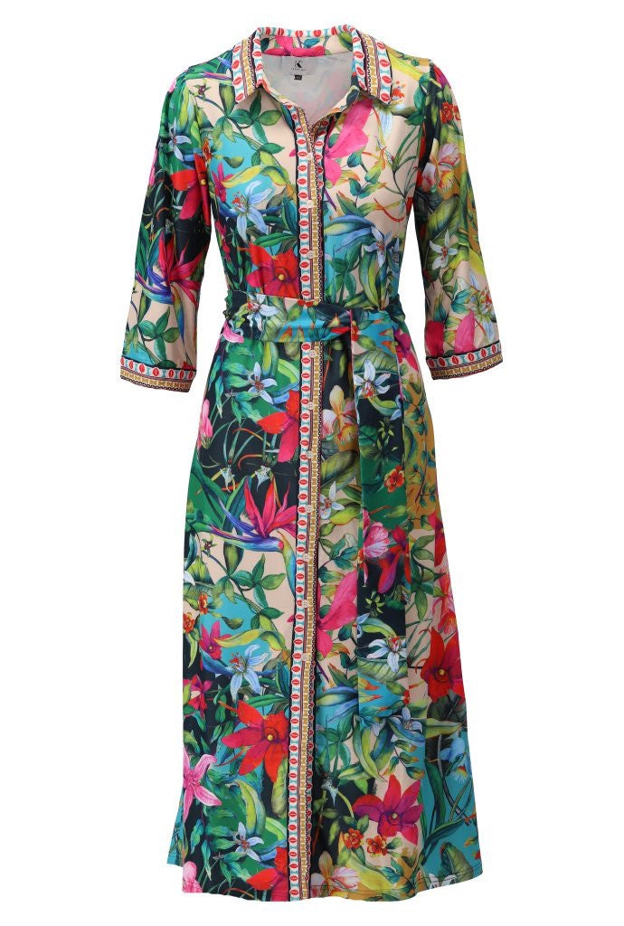 K-Design Tropical Print Floral Shirt Dress - Multi