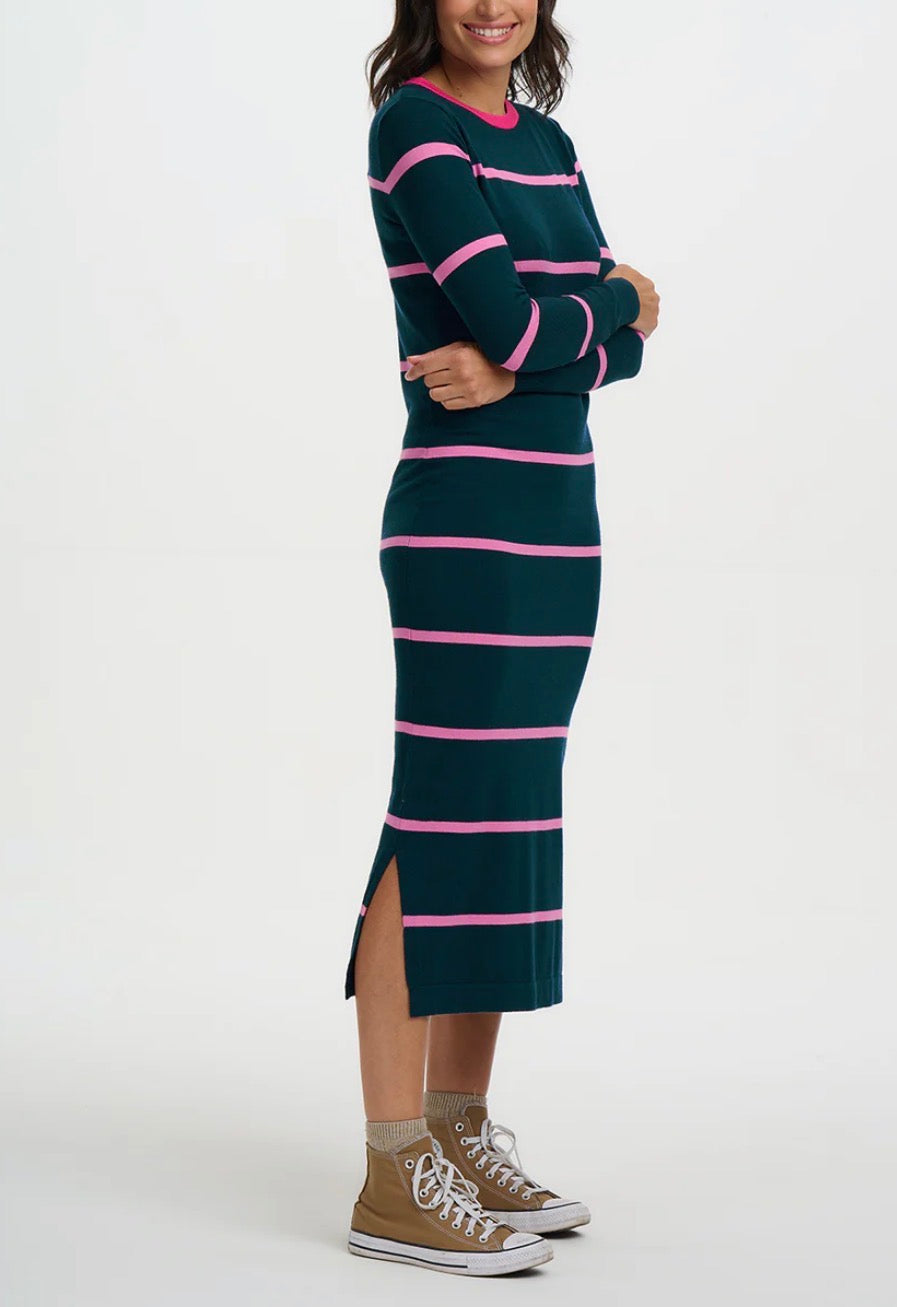 Sugarhill Brighton Liselle Knit Midi Dress - Teal, Pink Stripes