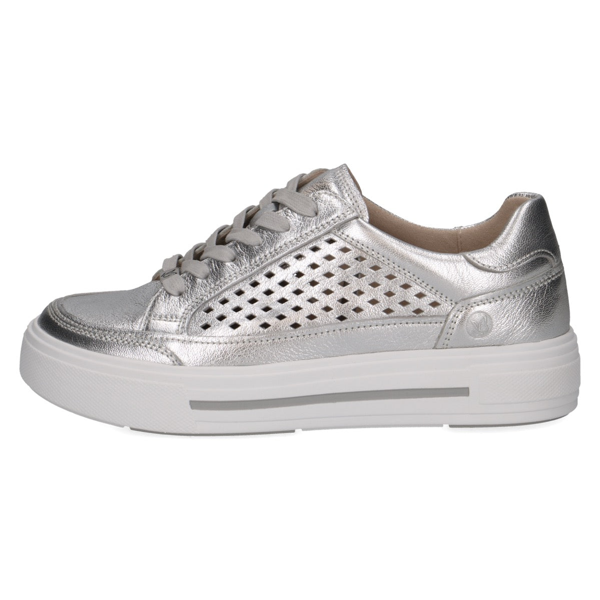 Caprice Silver Laser Cut Leather Trainers