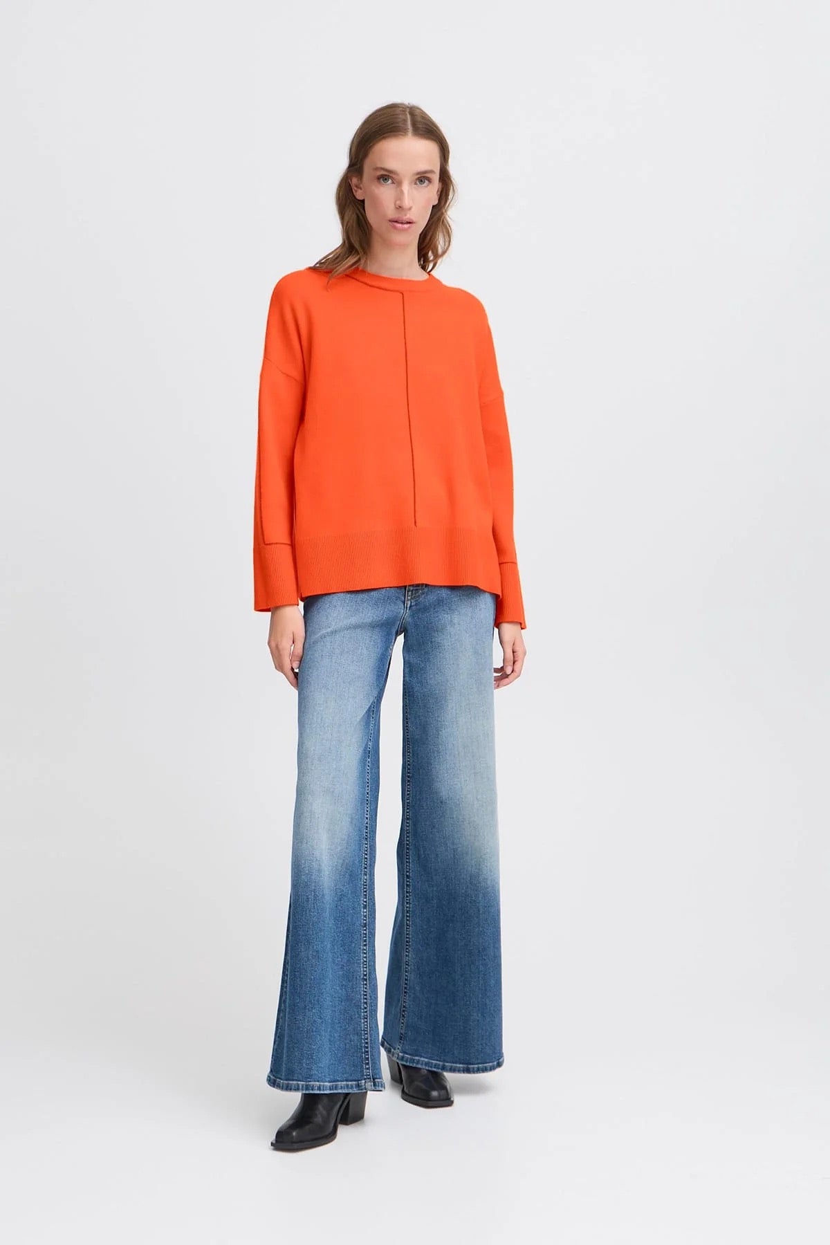 ICHI Ballia Long Sleeve Sweater - Fiery Red