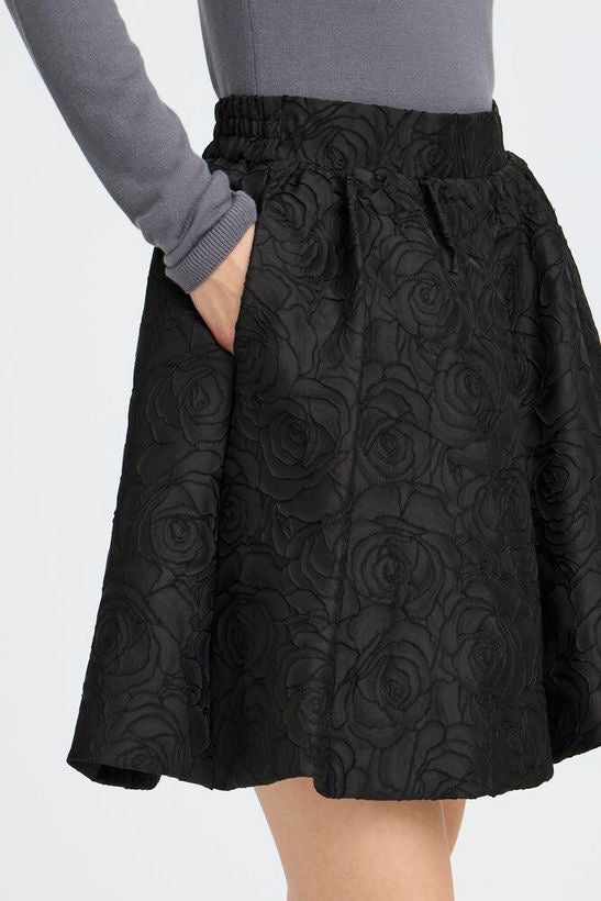 ICHI Kilua Rose Embroidered Skirt - Black