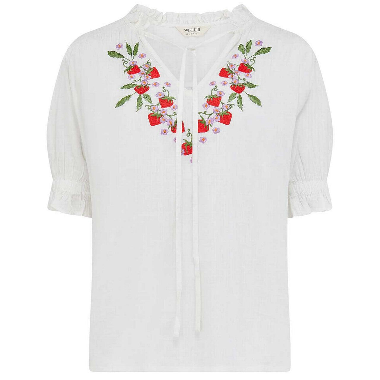 Sugarhill Brighton Angelique Shirred Top Wild Strawberry - Off White