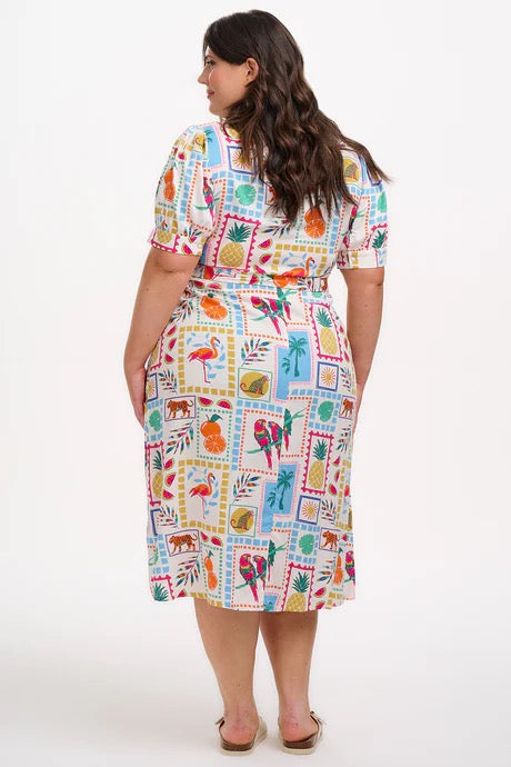Sugarhill Brighton Penelope Midi Shirt Dress - Off-white, Jungle Tile