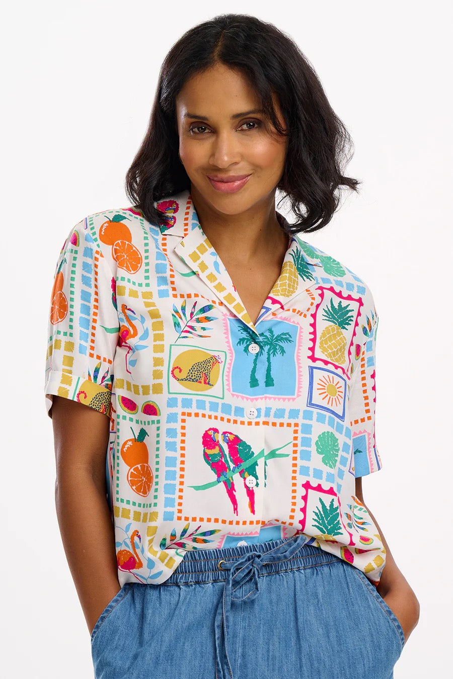 Sugarhill Brighton Odele Shirt - Off-White, Jungle Tile
