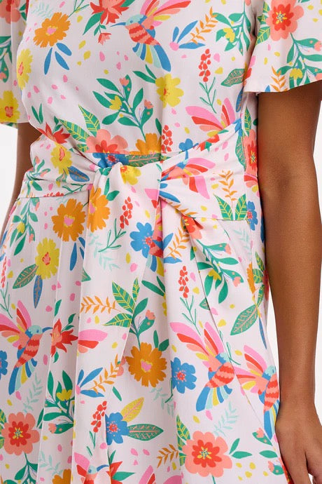 Sugarhill Brighton Orchid Mini Dress - Off-White, Tropical Hummingbird