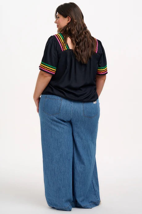 Sugarhill Brighton Carmen Top - Black, Rainbow Ric Rac