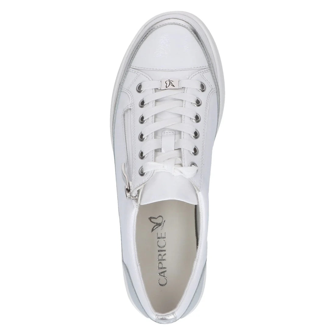 Caprice White Patent Leather Zip Trainer