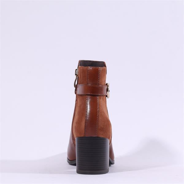 Caprice Leather Block Heel Ankle Boot - Cognac/Tan