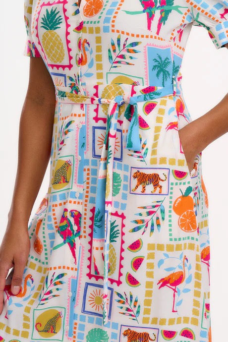 Sugarhill Brighton Penelope Midi Shirt Dress - Off-white, Jungle Tile