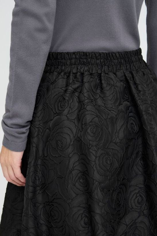 ICHI Kilua Rose Embroidered Skirt - Black