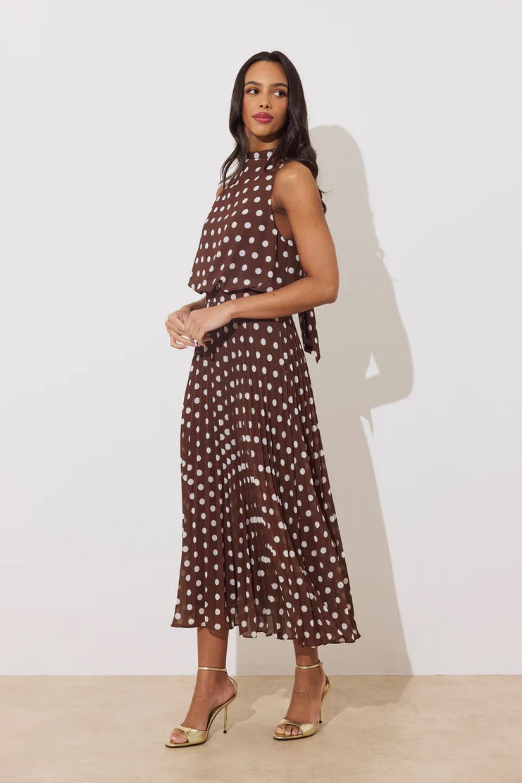 The 8th Sign Milly Polka Pleated Dress - Brown