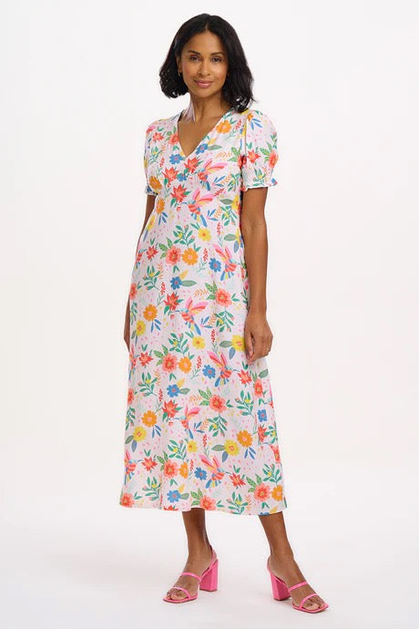 Sugarhill Brighton Maryjane Midi Dress - Off-White, Tropical Hummingbird