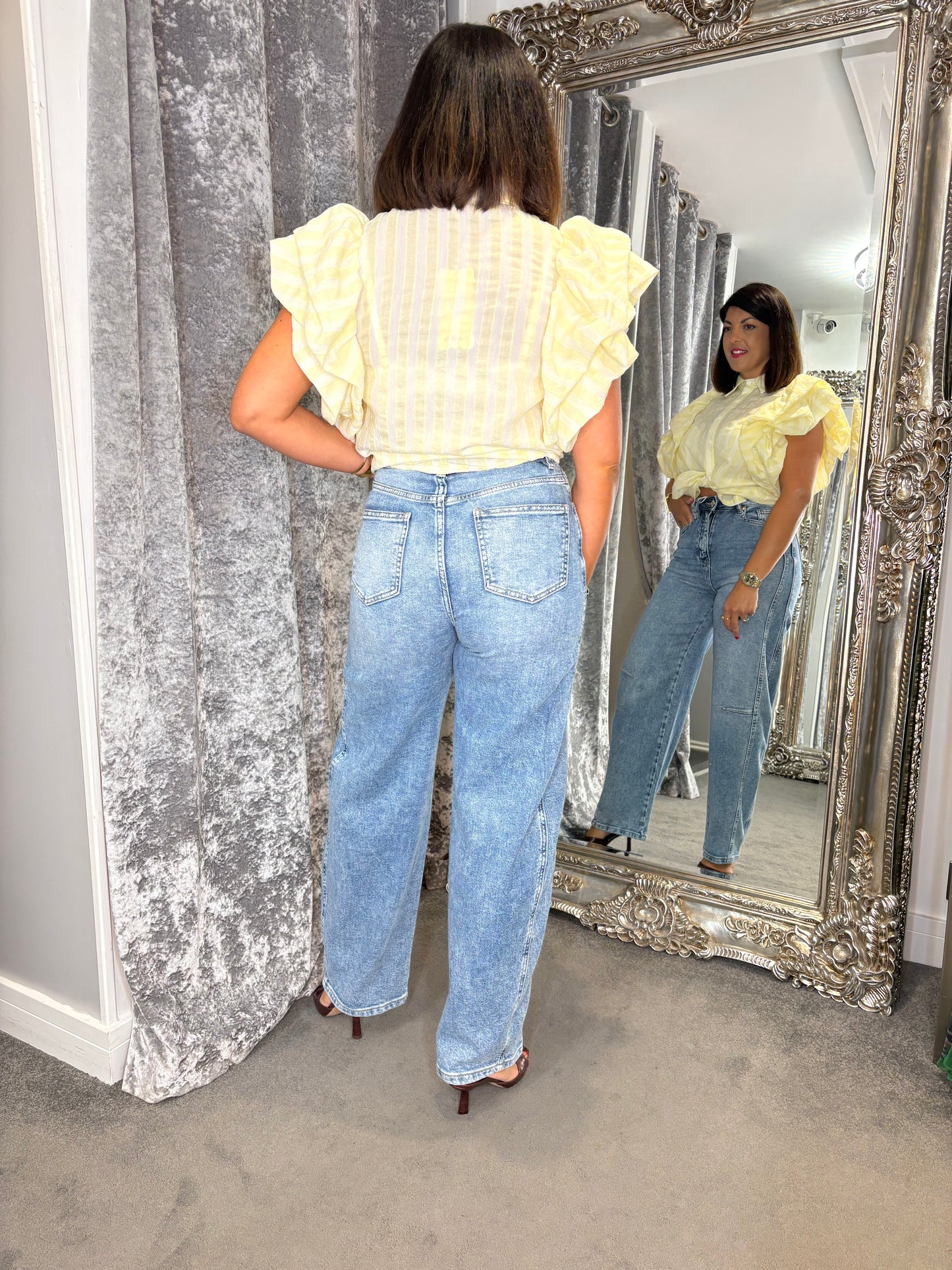 CFK Stripe Puff Sleeve Blouse