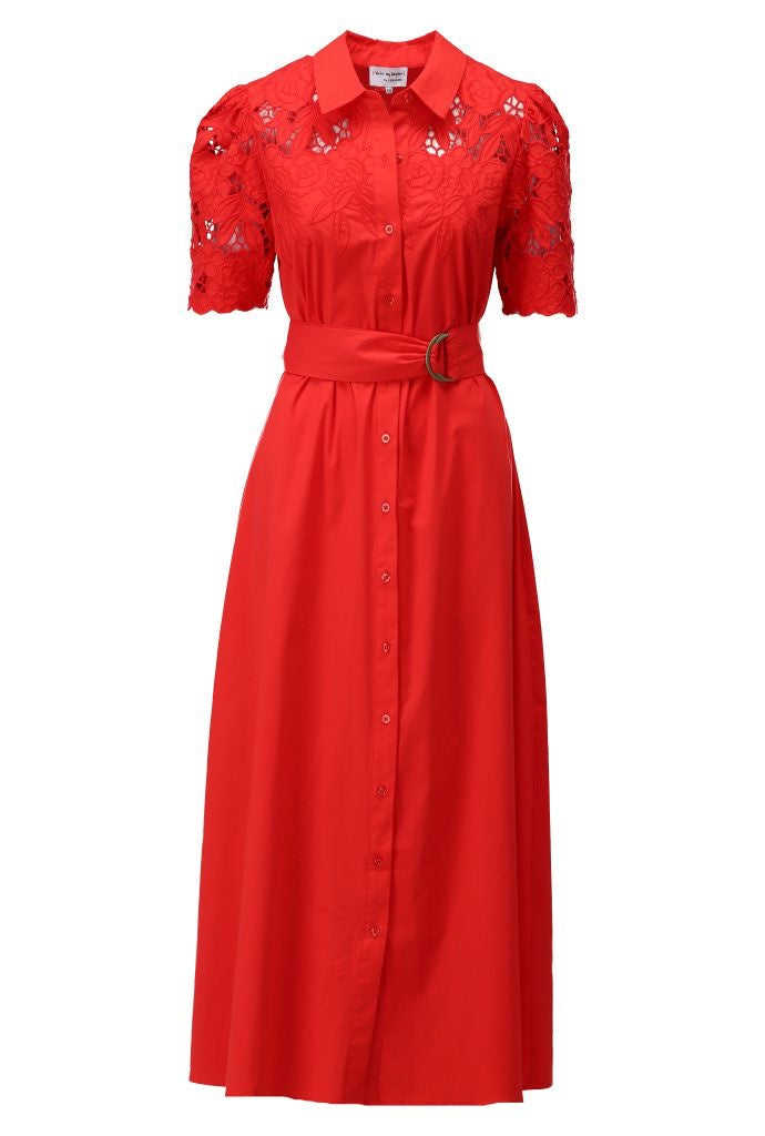 K-Design Embroidered Lace Sleeve Maxi Dress - Red