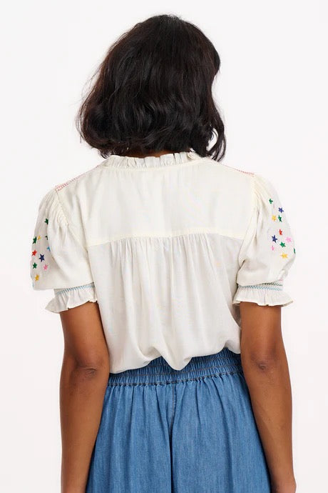 Sugarhill Brighton Haydee Shirred Top - Off White, Rainbow Stars