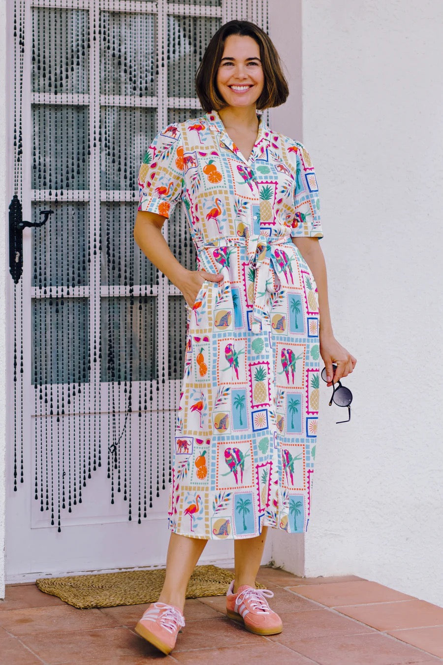 Sugarhill Brighton Penelope Midi Shirt Dress - Off-white, Jungle Tile