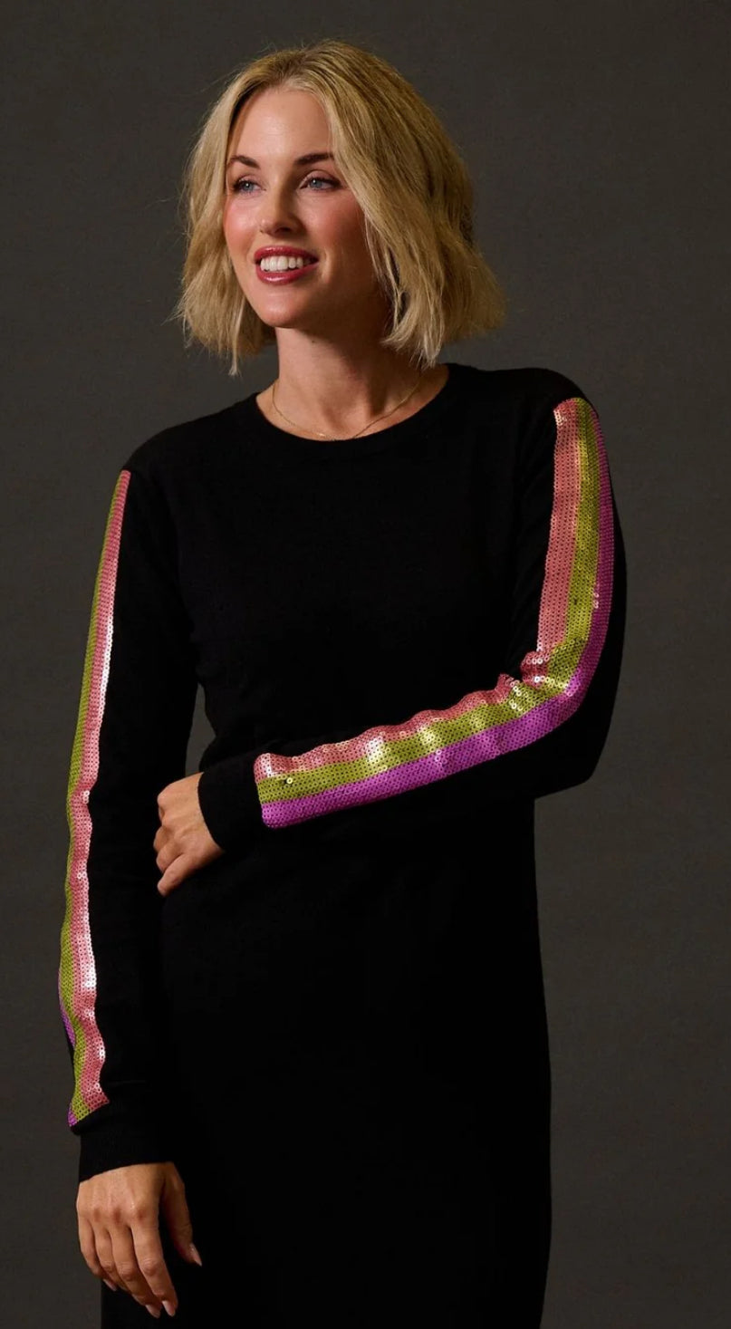 Sugarhill Brighton Sonia Knit Midi Dress - Black, Sequin Stripes