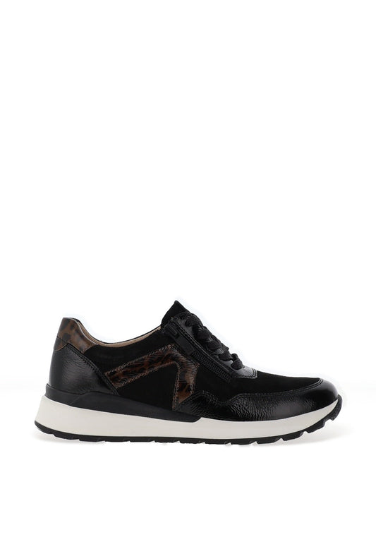 Caprice Patent/Suede Leopard Trainer - Black