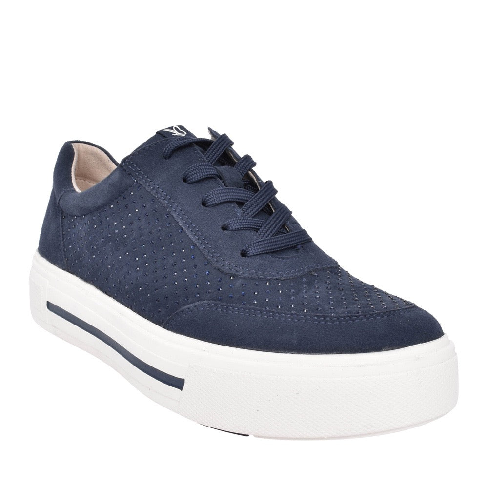 Caprice Crystal Navy Suede Trainer