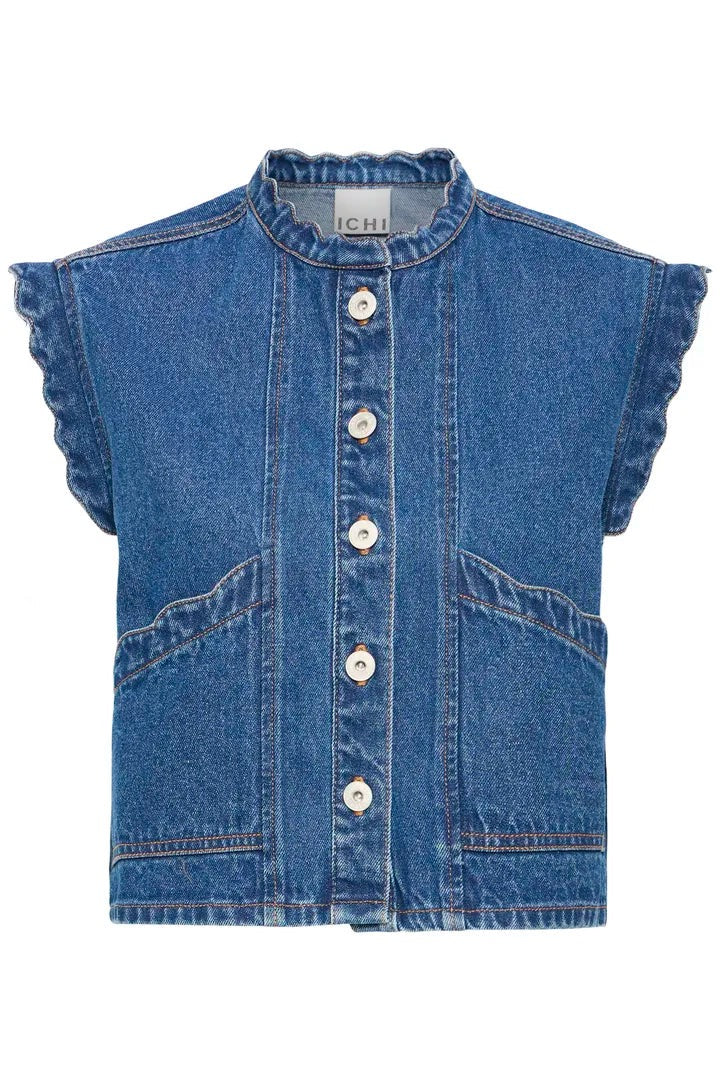 ICHI Palou Demin waistcoat - Mid Blue
