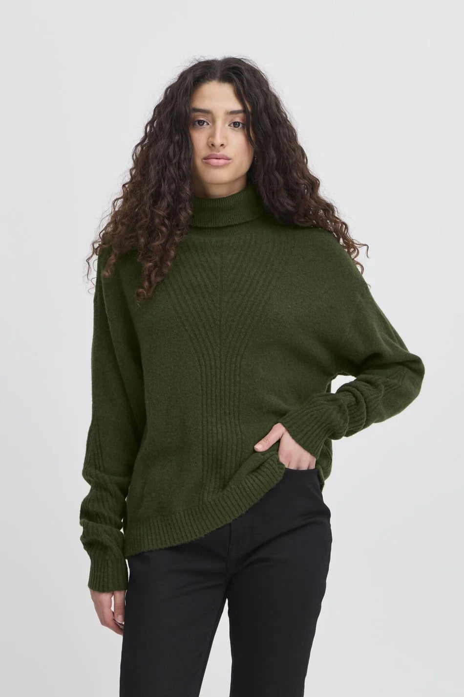 ICHI Dasila Roll Neck Sweater - Riffle Green