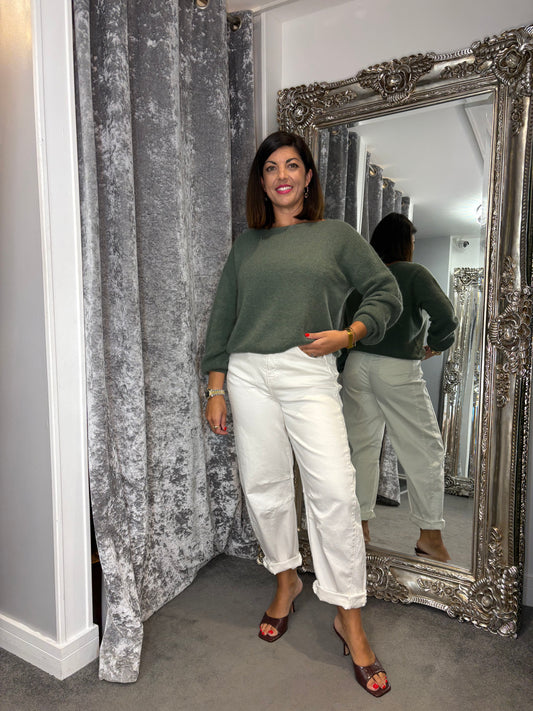 T1 Balloon Sleeve Jumper- Soft Khaki