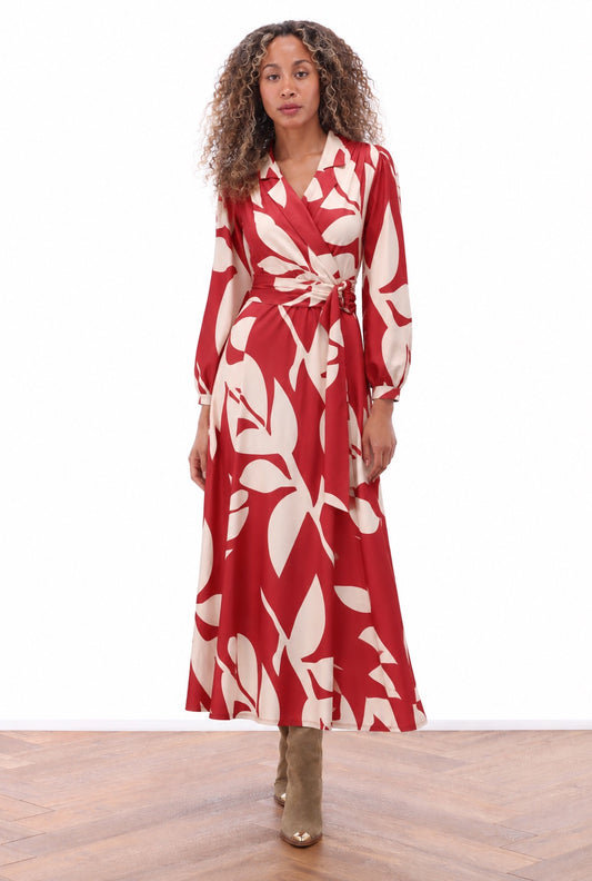 K Design Wrap Style Maxi Dress - Red/Cream