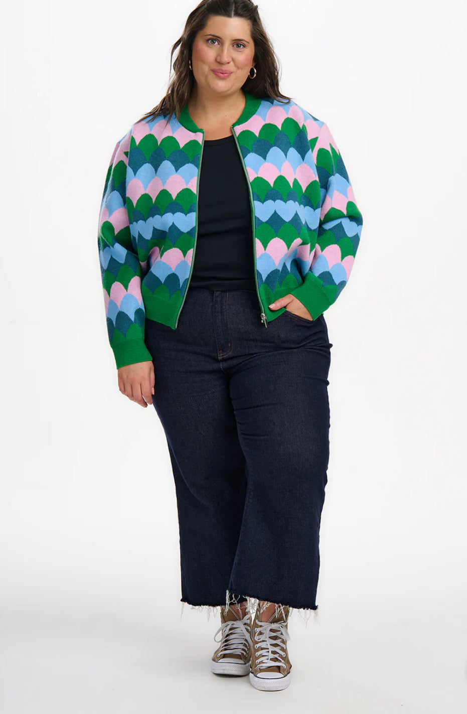 Sugarhill Brighton Solana Knitted Bomber - Multi Heart Scallop