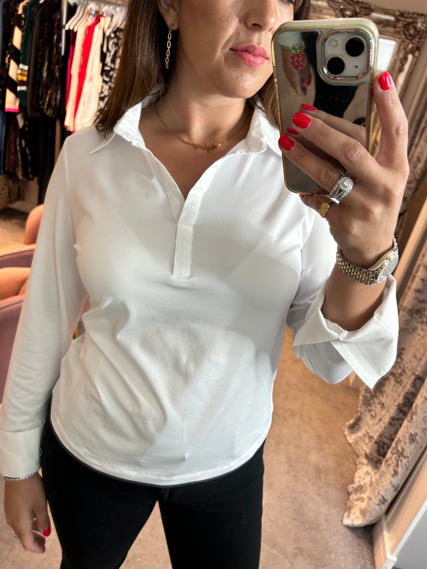 Studio White Jersey Stretch Blouse