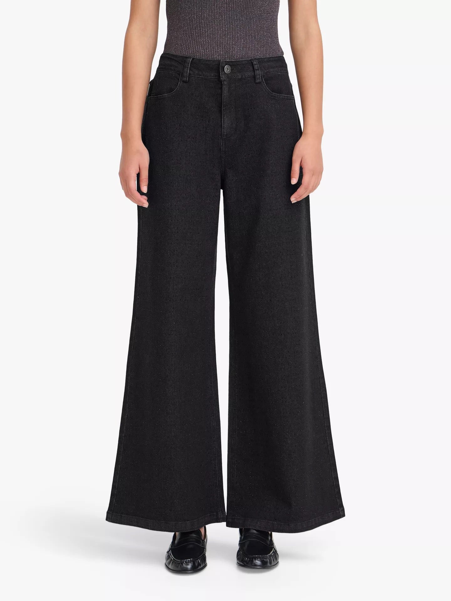 ICHI Braidy wide Leg Crystal Jeans - Dark Grey Wash