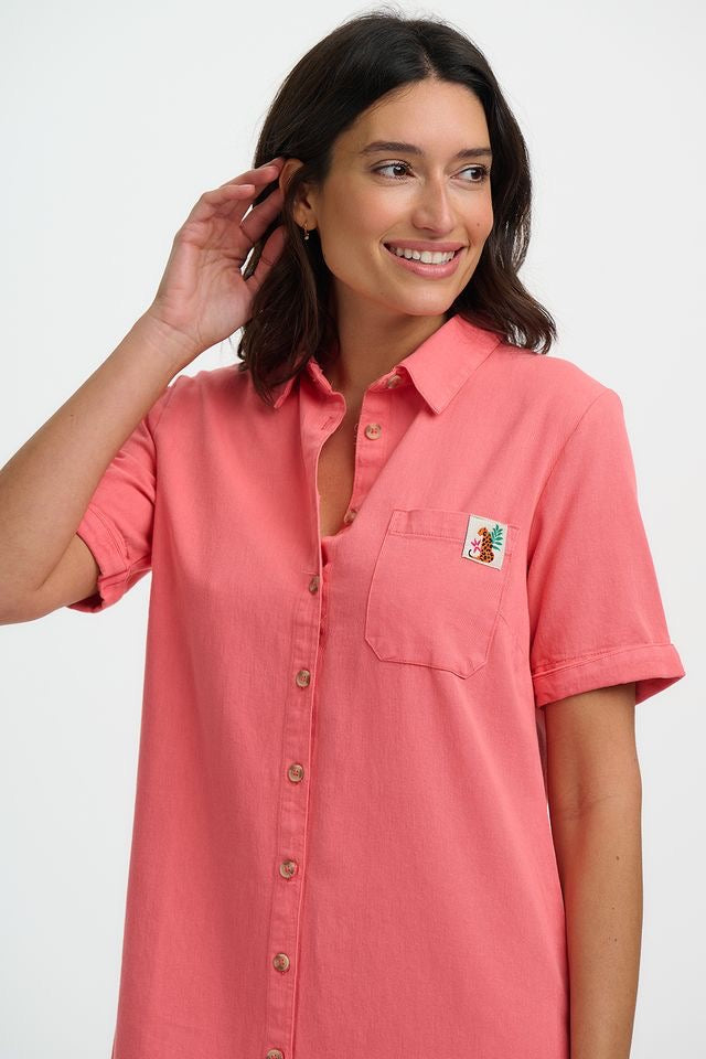 Sugarhill Brighton Zoe Mini Shirt Dress - Coral