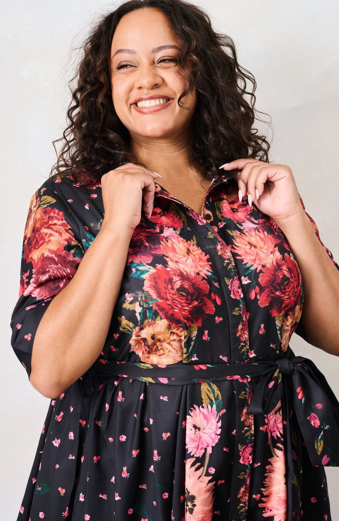 Hope & Ivy The Merrielle Shirt Dress - Black Floral