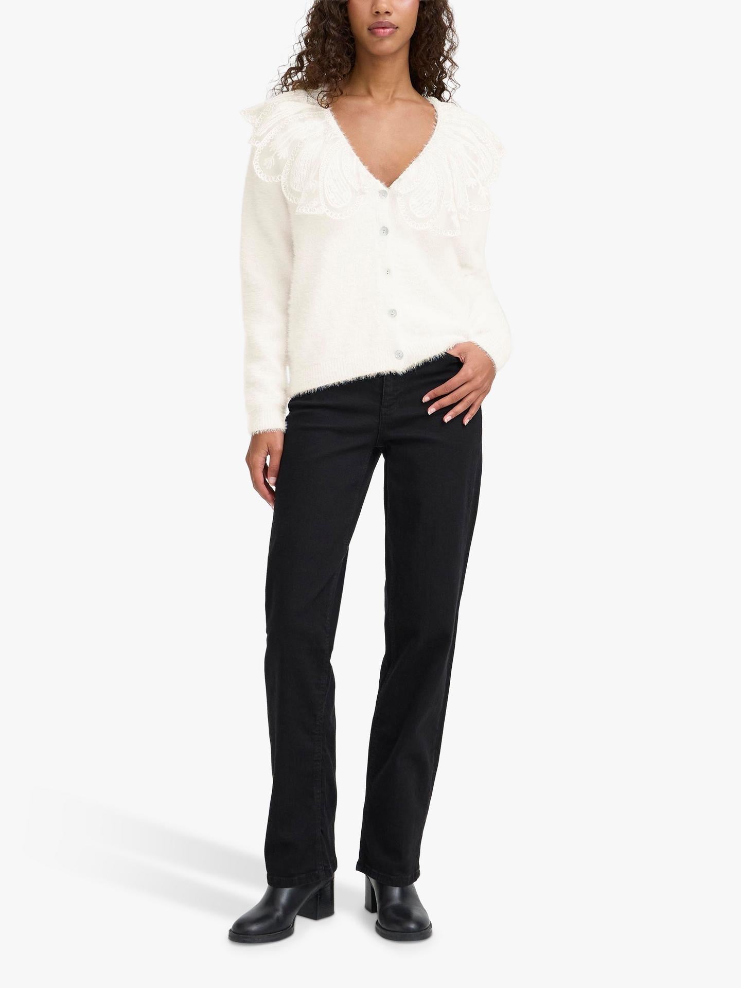 ICHI Datia Oversized Collar Cardigan - Cream