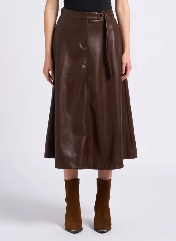 Suncoo Paris Floyd Faux Leather Midi Skirt Brown