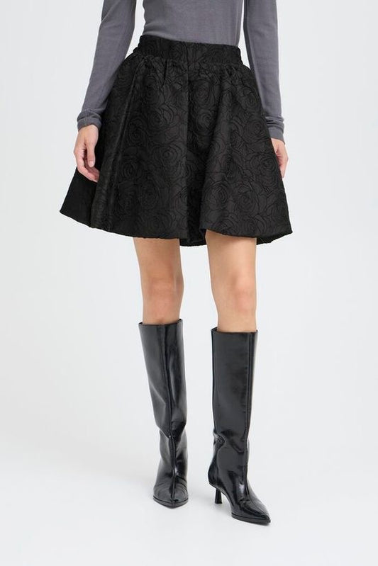 ICHI Kilua Rose Embroidered Skirt - Black