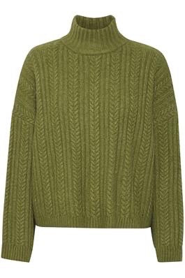 ICHI Mylle Cable Knit Sweater Green