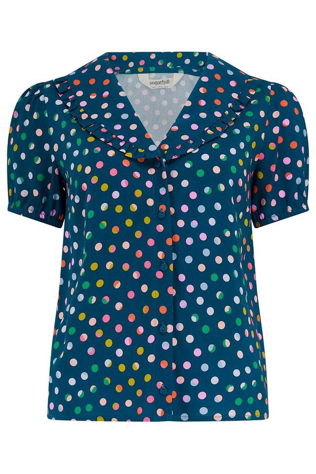 Sugarhill Brighton Elaine Frill Blouse - Petrol Navy