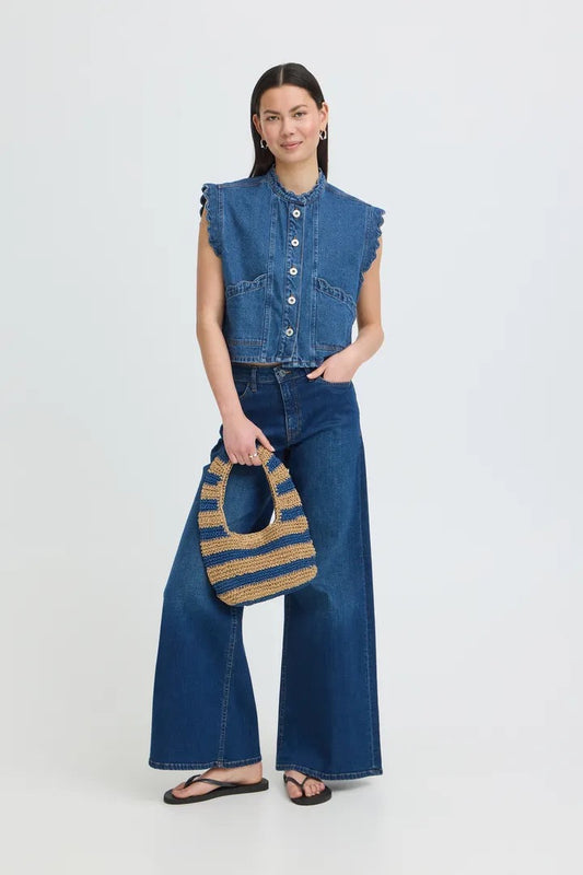ICHI Palou Demin waistcoat - Mid Blue