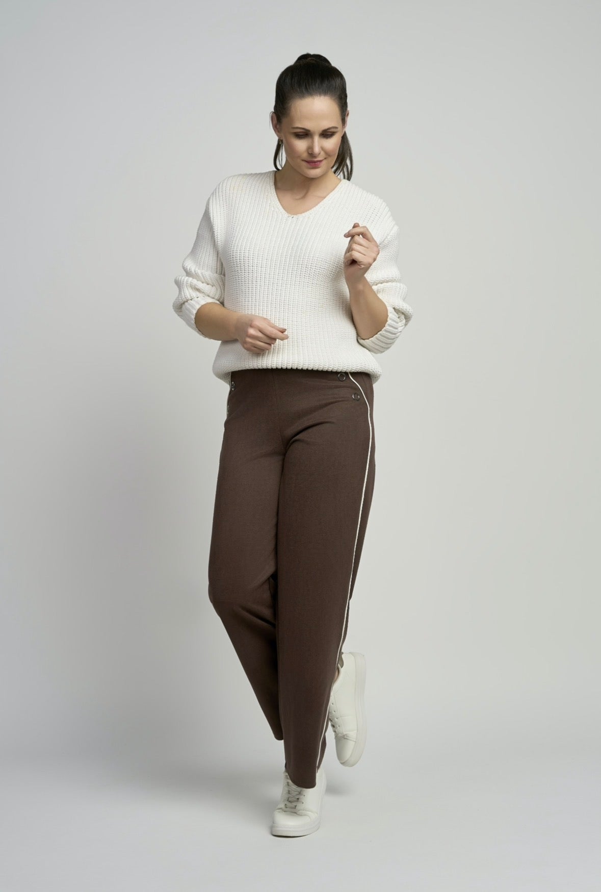 PINNS Soft Wide Leg Trouser - Chocolate/Ecru