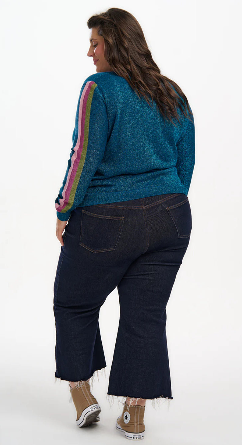 Sugarhill Brighton Marcella V-Neck Jumper - Teal Stripes