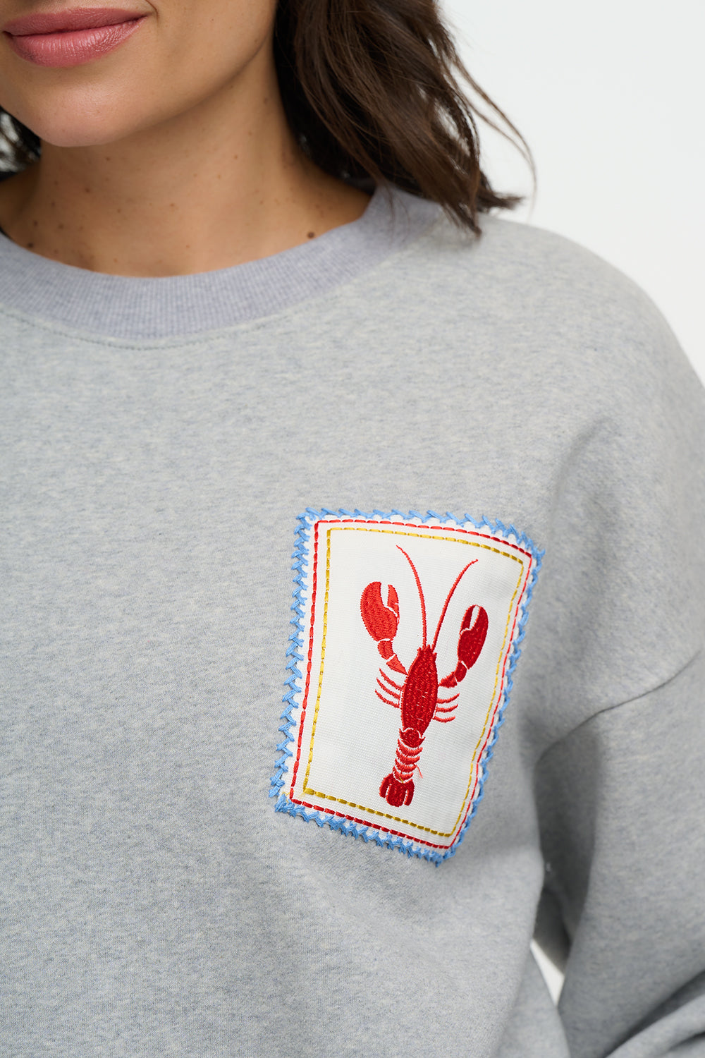 Sugarhill Brighton Eadie Relaxed Sweatshirt - Grey Marl, Lobster