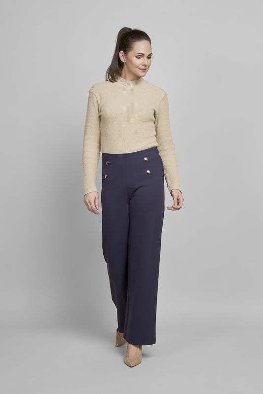 Pinns Wide Leg Ponte Trouser - Navy