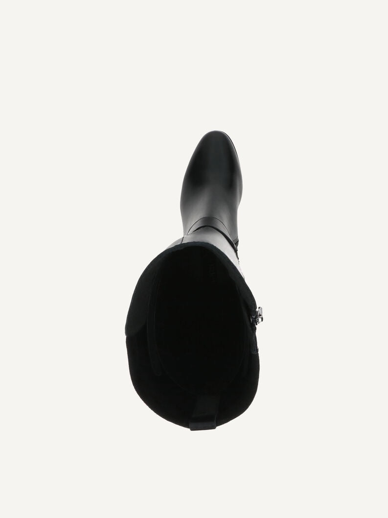 Caprice Long Leather Block Heel Boot - Black
